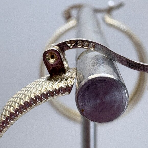 VTG Sterling Silver 925 Textured Hoop Earrings Hinged Posts Size 1.25" Length - Picture 5 of 8